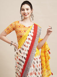 Thumbnail for Saree Mall Off White & Red Pure Cotton Saree - Distacart