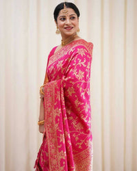 Thumbnail for DEIANA'S Beautiful Golden Jari with New Design Soft Lichi Silk Saree - Pink - Distacart