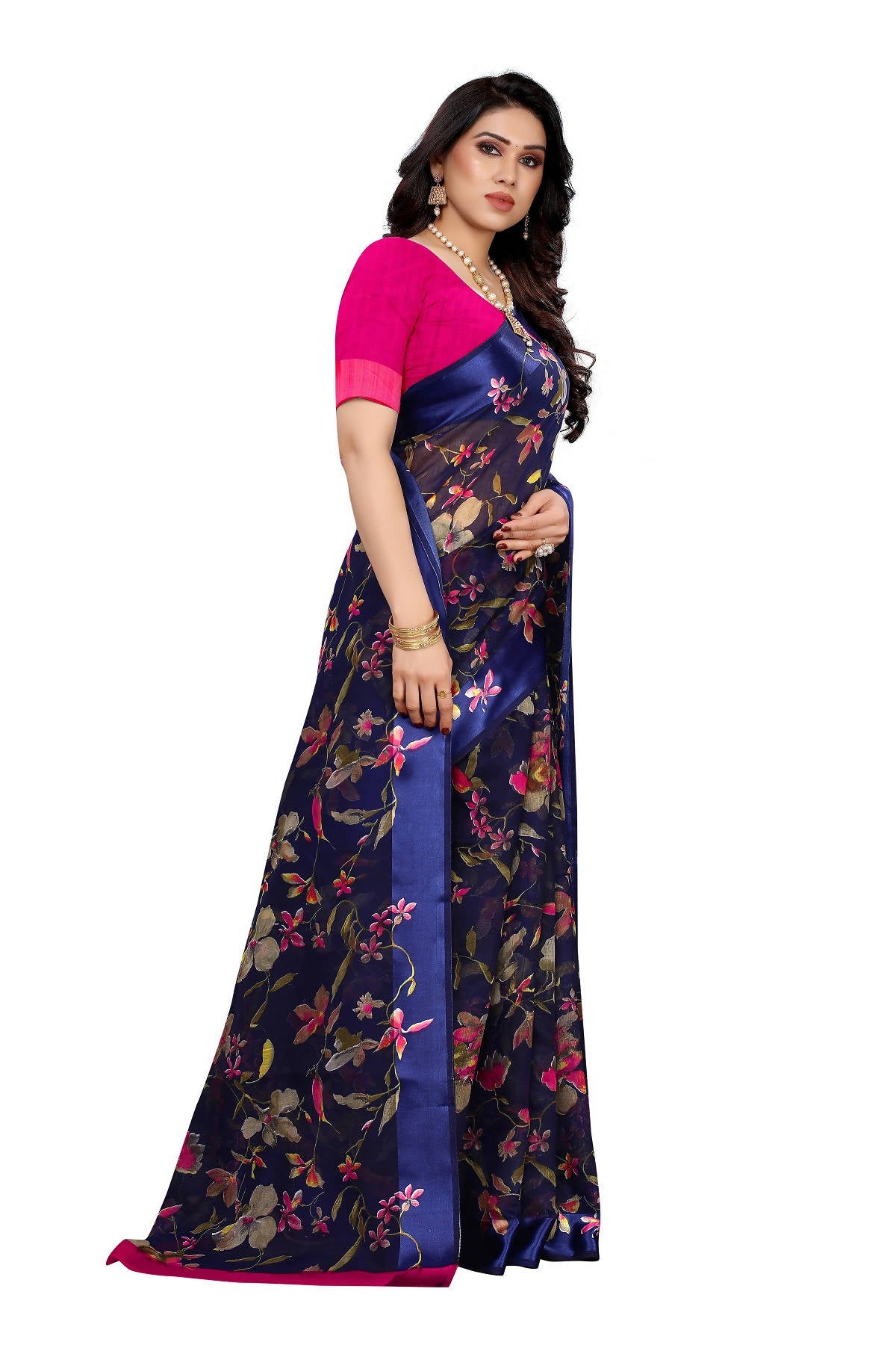 Vamika Navy Linen Satin Patta Saree (MANSI NAVY) - Distacart