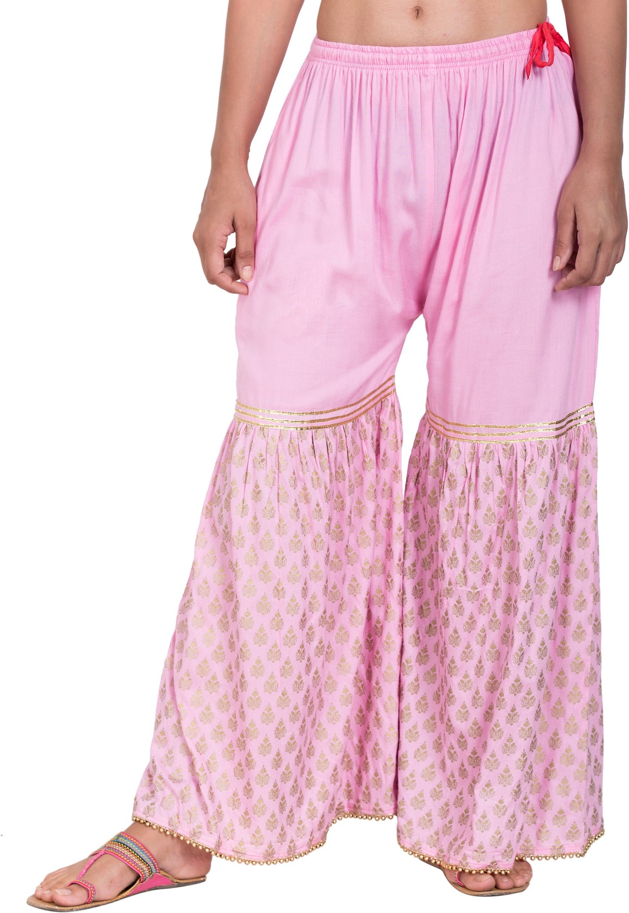 PAVONINE Pink Color 3-Panels Sequence Printed Flared Sharara For Women & Girls - Distacart