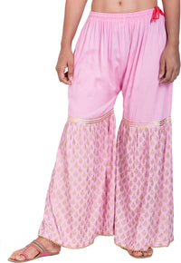 Thumbnail for PAVONINE Pink Color 3-Panels Sequence Printed Flared Sharara For Women & Girls - Distacart