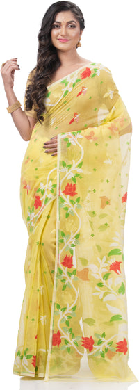 Thumbnail for Desh Bidesh Woven Jamdani Handloom Pure Cotton Saree (Yellow) - Distacart