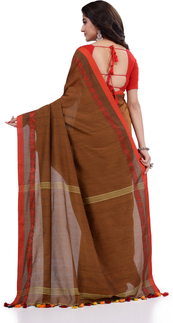 desh bidesh woven handloom pure cotton saree brown