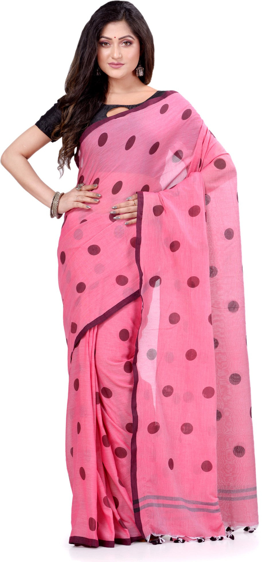 Women's Traditional Polka Dot Printed Daily Wear Georgette Saree With Blouse.  | eBay