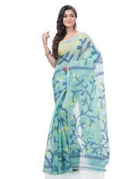 Thumbnail for Desh Bidesh Embellished Jamdani Handloom Muslin Saree (Blue) - Distacart