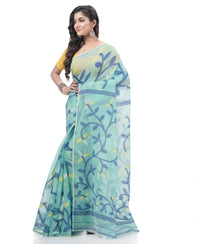 Thumbnail for Desh Bidesh Embellished Jamdani Handloom Muslin Saree (Blue) - Distacart