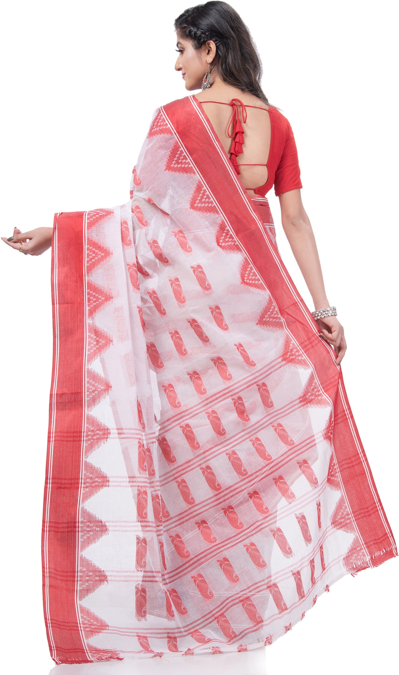 Desh Bidesh Woven Handloom Handloom Pure Cotton Saree (Cream) - Distacart