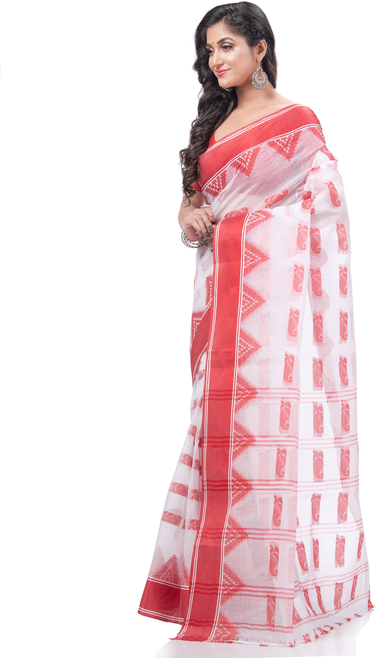 Desh Bidesh Woven Handloom Handloom Pure Cotton Saree (Cream) - Distacart