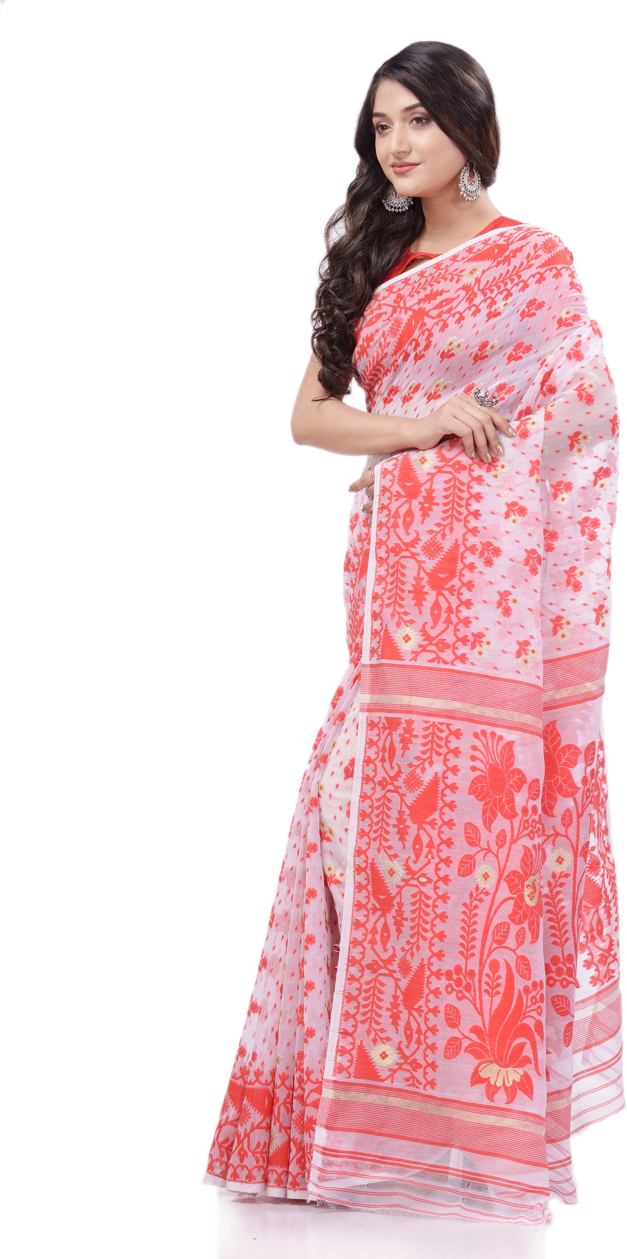 Desh Bidesh Woven Handloom Pure Cotton Saree (Red) - Distacart