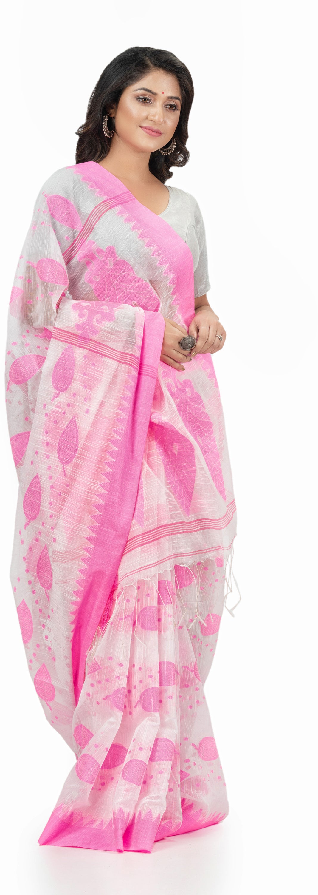 Desh Bidesh Woven Handloom Handloom Pure Cotton Saree (Pink) - Distacart