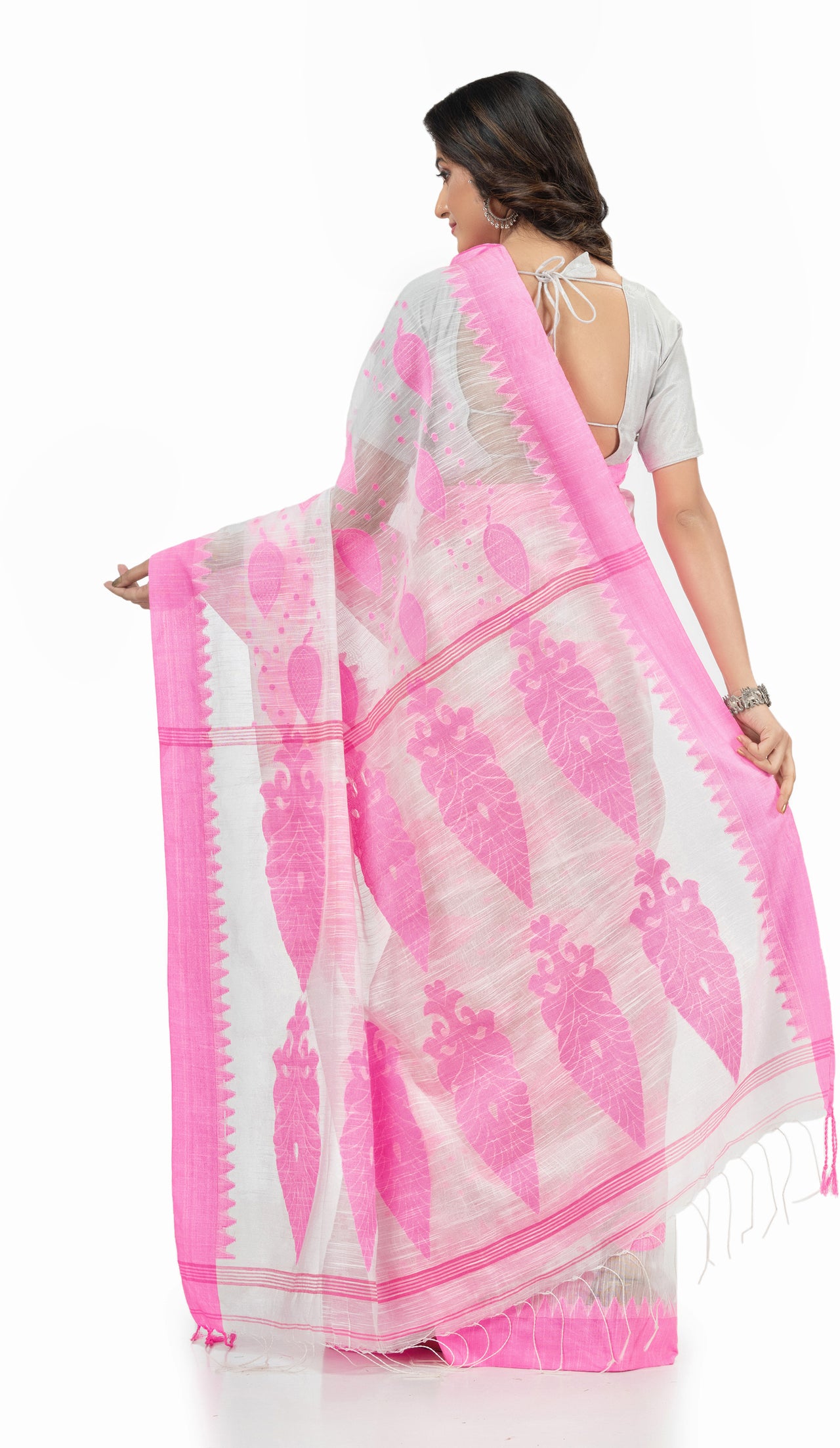 Desh Bidesh Woven Handloom Handloom Pure Cotton Saree (Pink) - Distacart