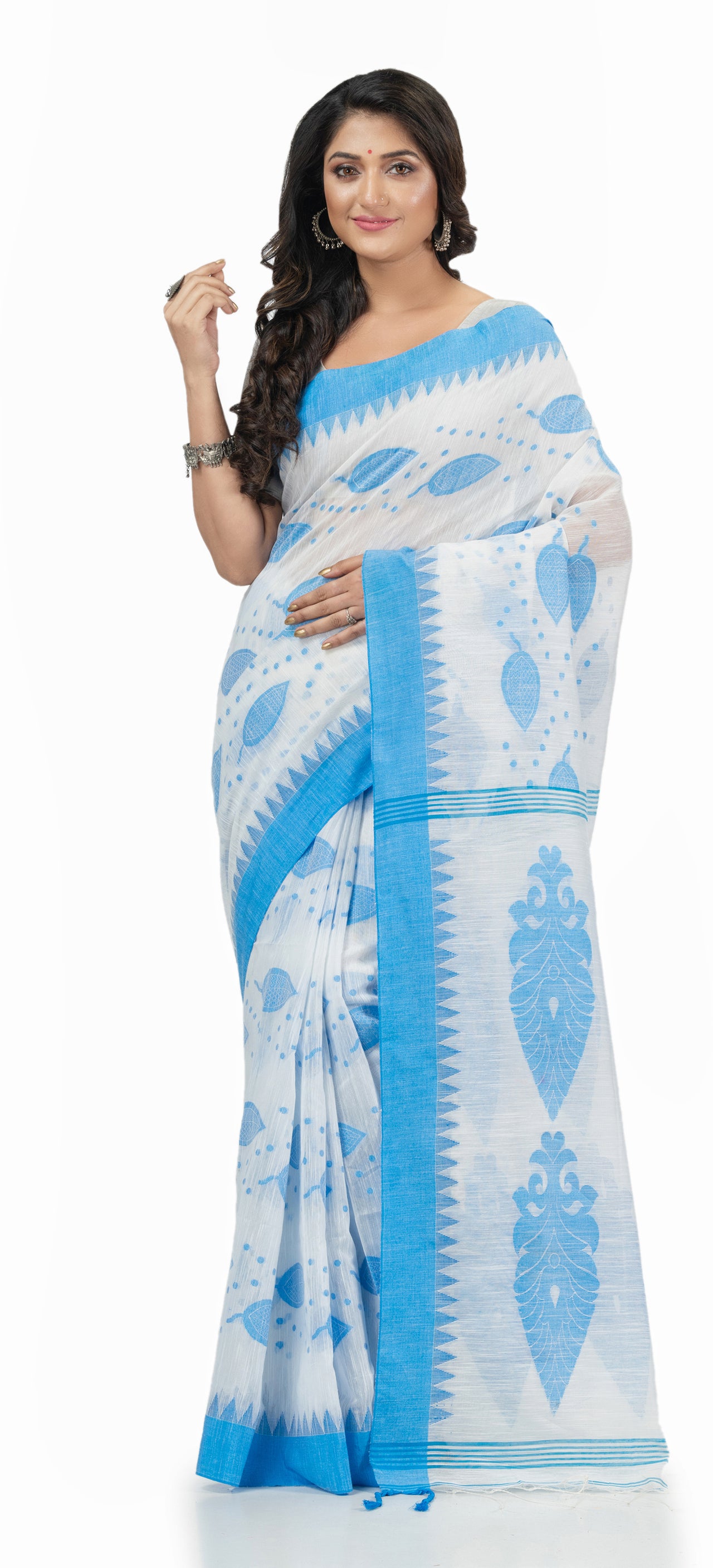 Desh Bidesh Woven Handloom Handloom Pure Cotton Saree (Blue) - Distacart