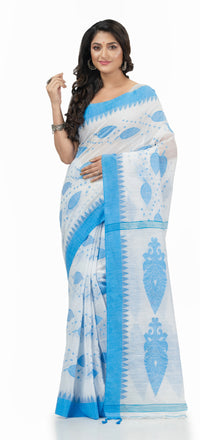 Thumbnail for Desh Bidesh Woven Handloom Handloom Pure Cotton Saree (Blue) - Distacart