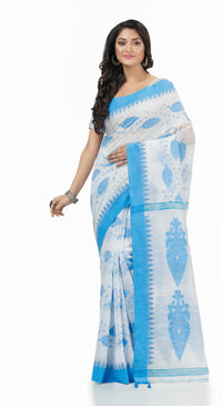 Thumbnail for Desh Bidesh Woven Handloom Handloom Pure Cotton Saree (Blue) - Distacart