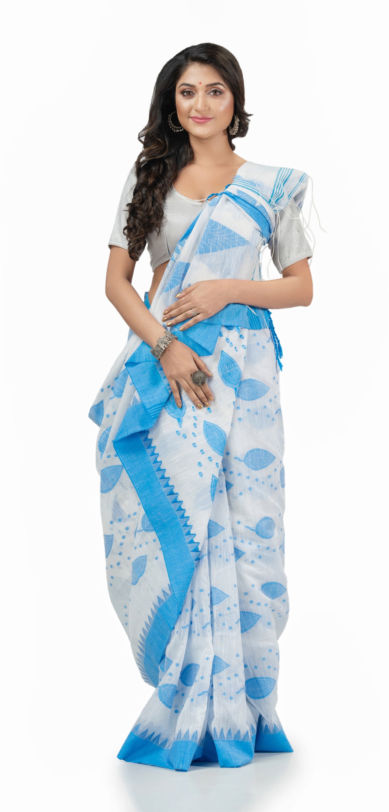 Desh Bidesh Woven Handloom Handloom Pure Cotton Saree (Blue) - Distacart