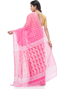 Thumbnail for Desh Bidesh Embellished Jamdani Handloom Cotton Blend Saree (Pink) - Distacart