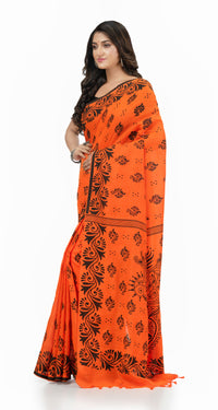 Thumbnail for Desh Bidesh Woven Handloom Handloom Pure Cotton Saree (Orange) - Distacart