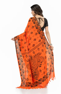 Thumbnail for Desh Bidesh Woven Handloom Handloom Pure Cotton Saree (Orange) - Distacart