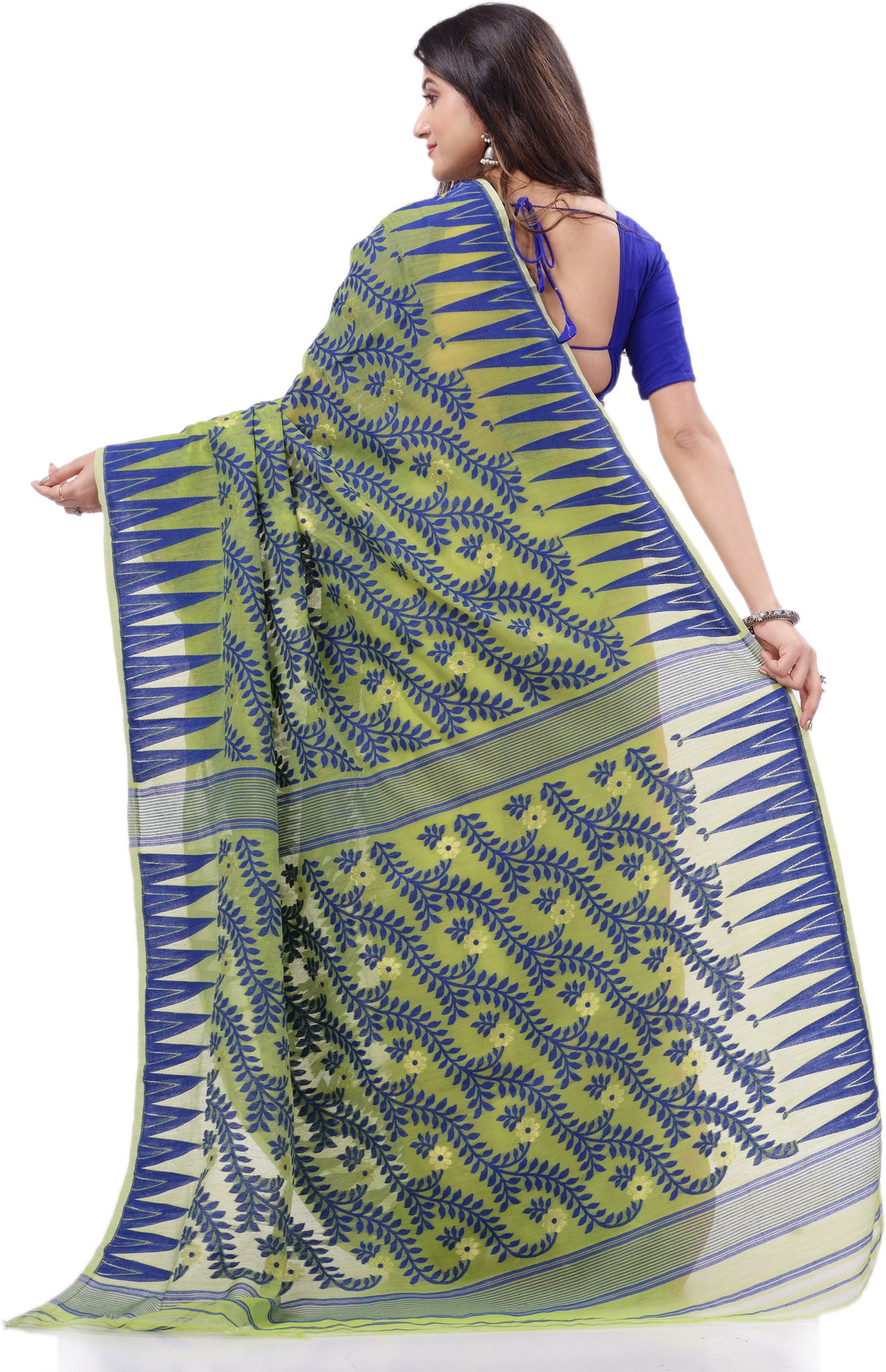 Desh Bidesh Woven Handloom Pure Cotton Saree (Blue) - Distacart