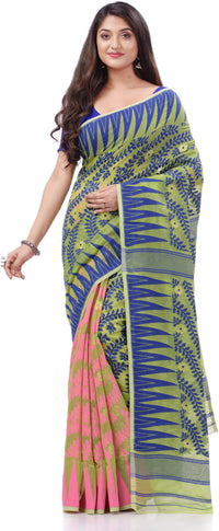 Thumbnail for Desh Bidesh Woven Handloom Pure Cotton Saree (Blue) - Distacart