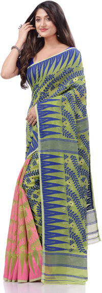 Thumbnail for Desh Bidesh Woven Handloom Pure Cotton Saree (Blue) - Distacart