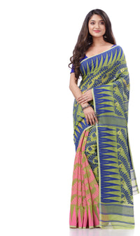 Thumbnail for Desh Bidesh Woven Handloom Pure Cotton Saree (Blue) - Distacart