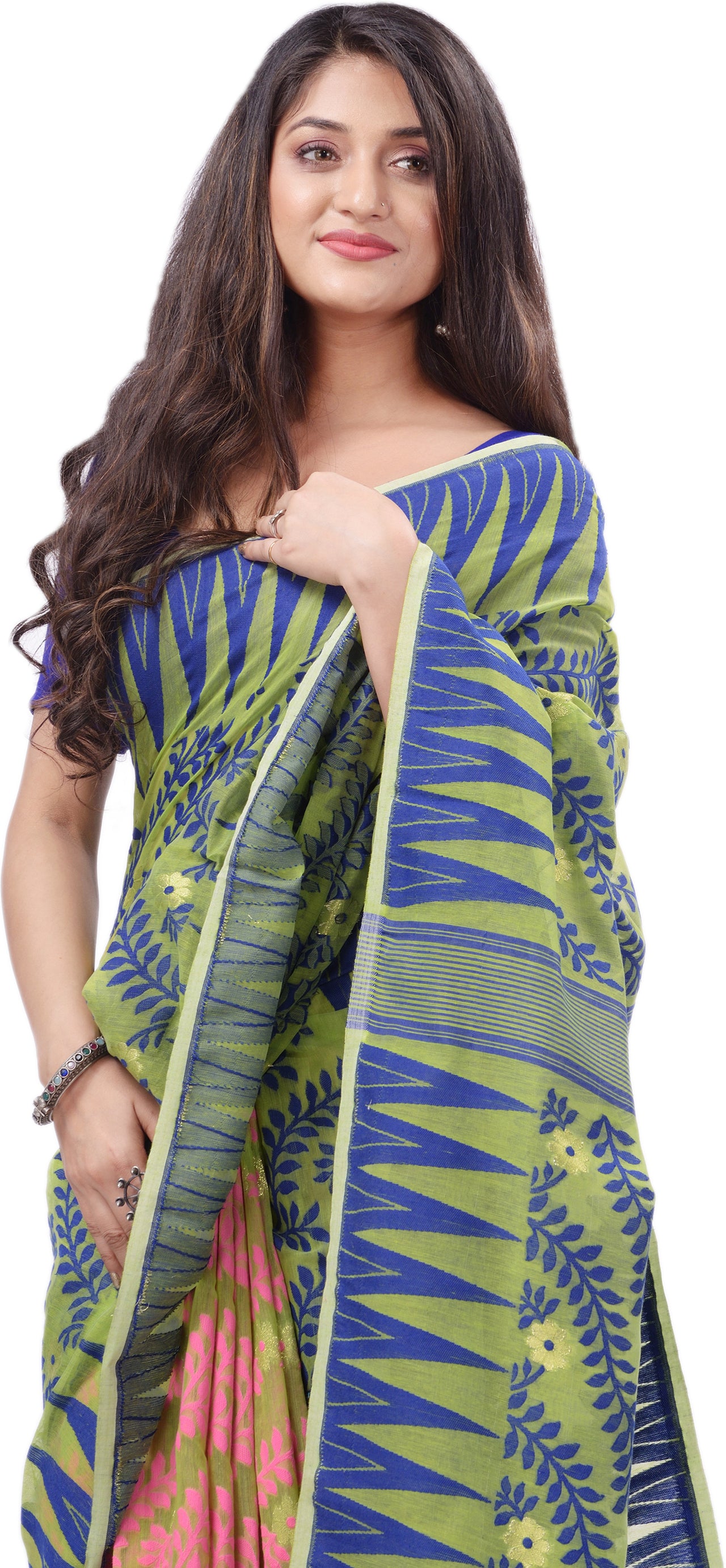 Desh Bidesh Woven Handloom Pure Cotton Saree (Blue) - Distacart