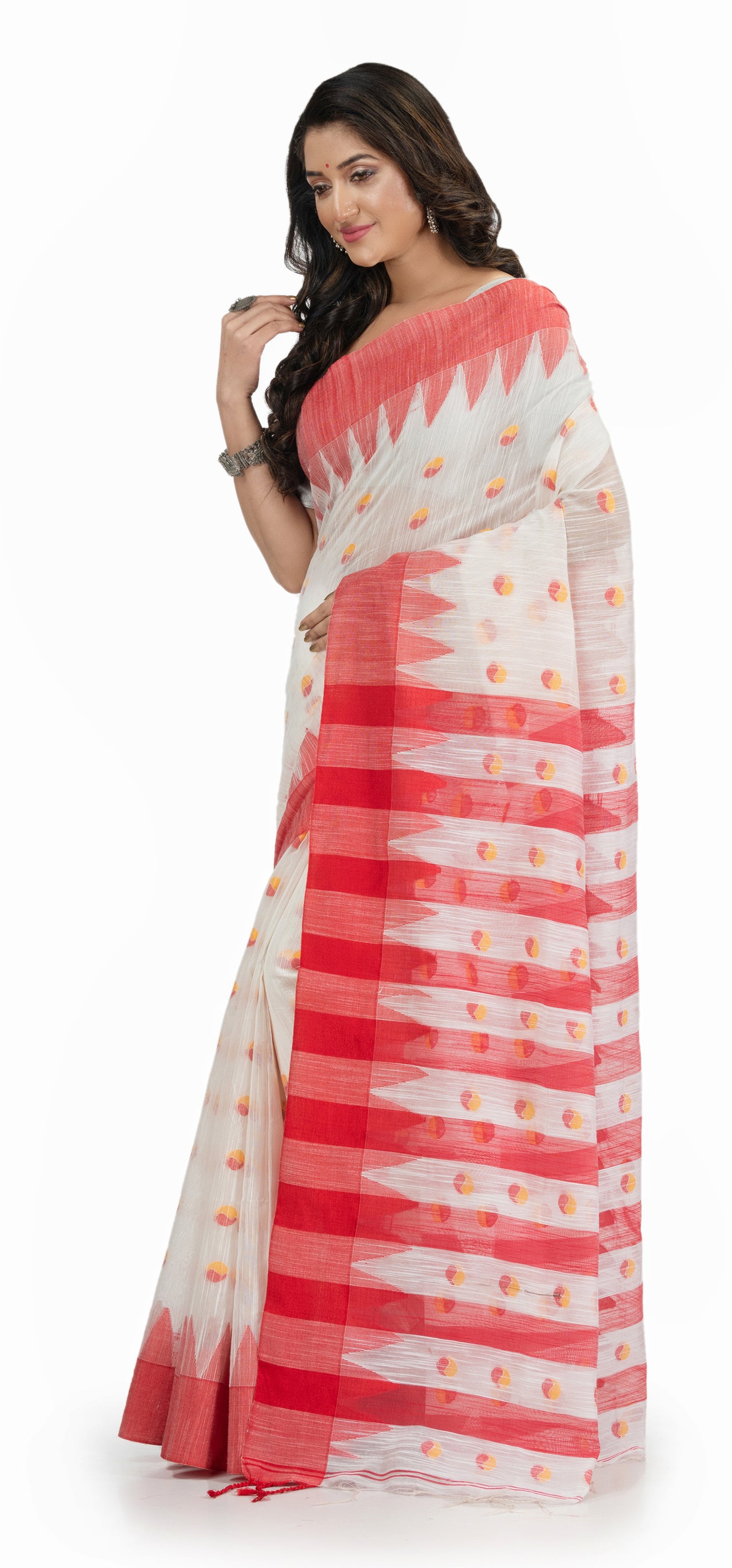 Desh Bidesh Woven Handloom Handloom Pure Cotton Saree (Red) - Distacart