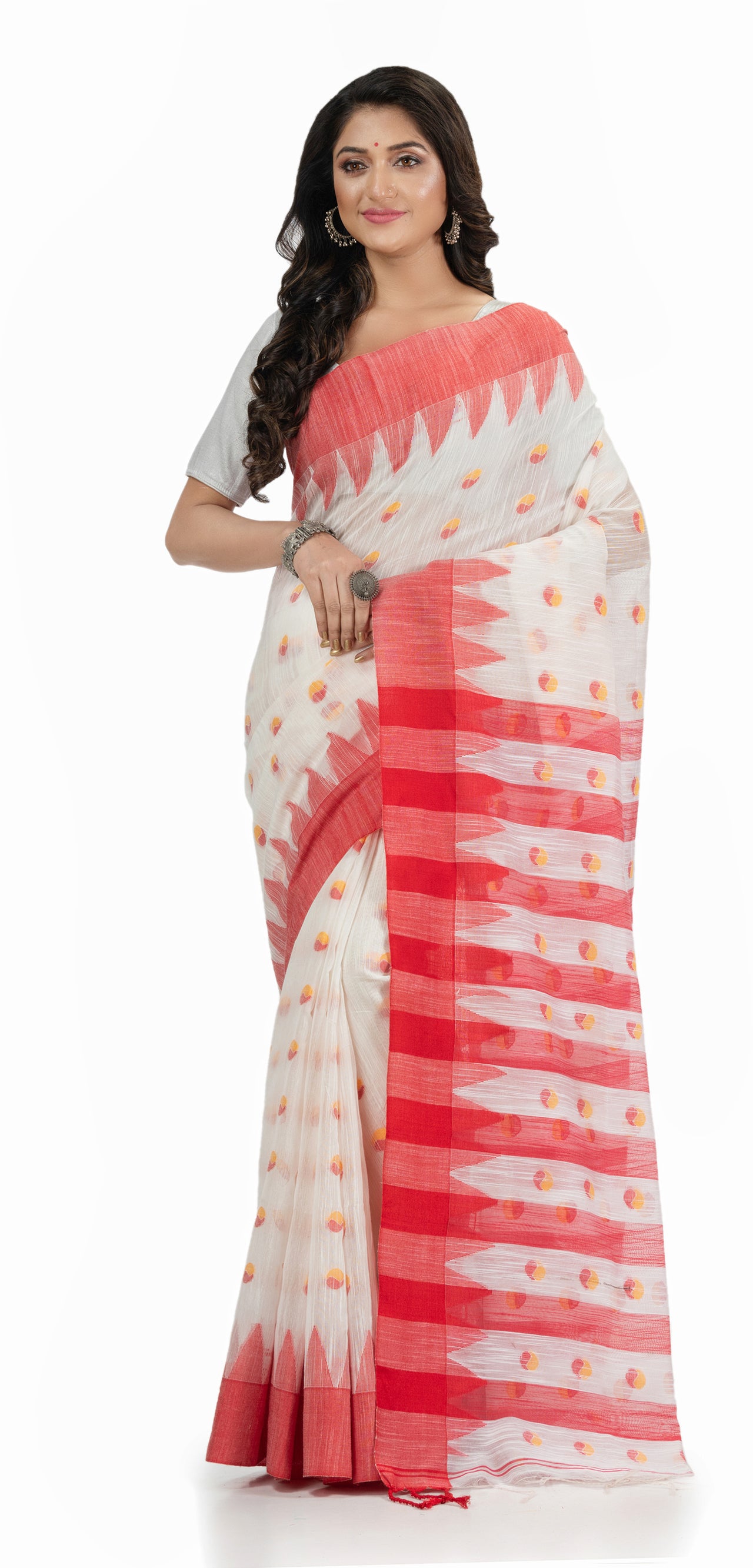 Desh Bidesh Woven Handloom Handloom Pure Cotton Saree (Red) - Distacart