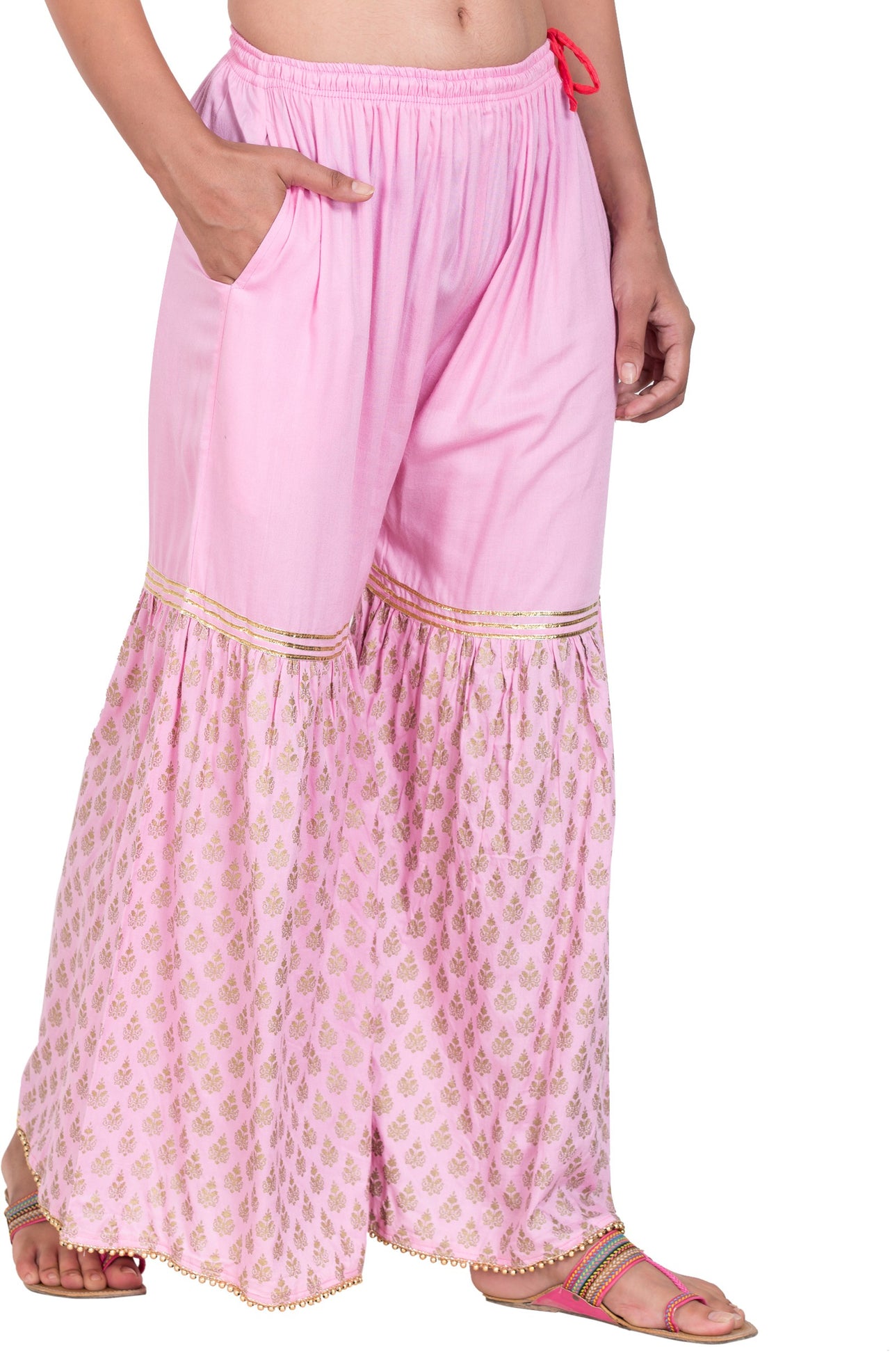 PAVONINE Pink Color 3-Panels Sequence Printed Flared Sharara For Women & Girls - Distacart