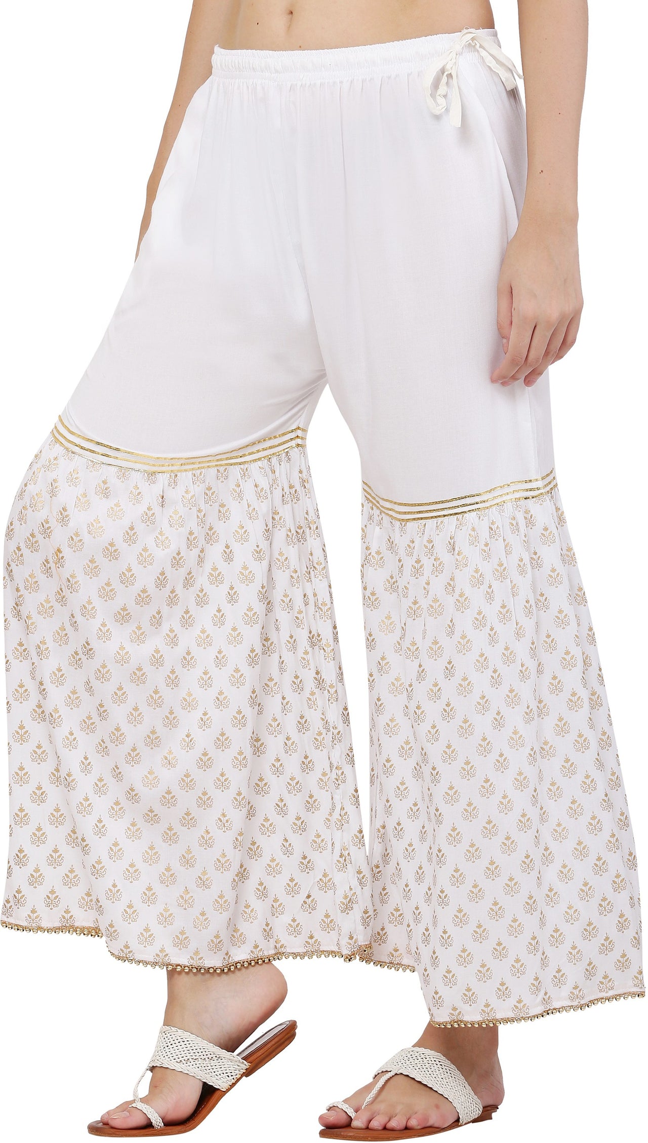 PAVONINE White Color 3-Panels Sequence Printed Flared Sharara For Women & Girls - Distacart