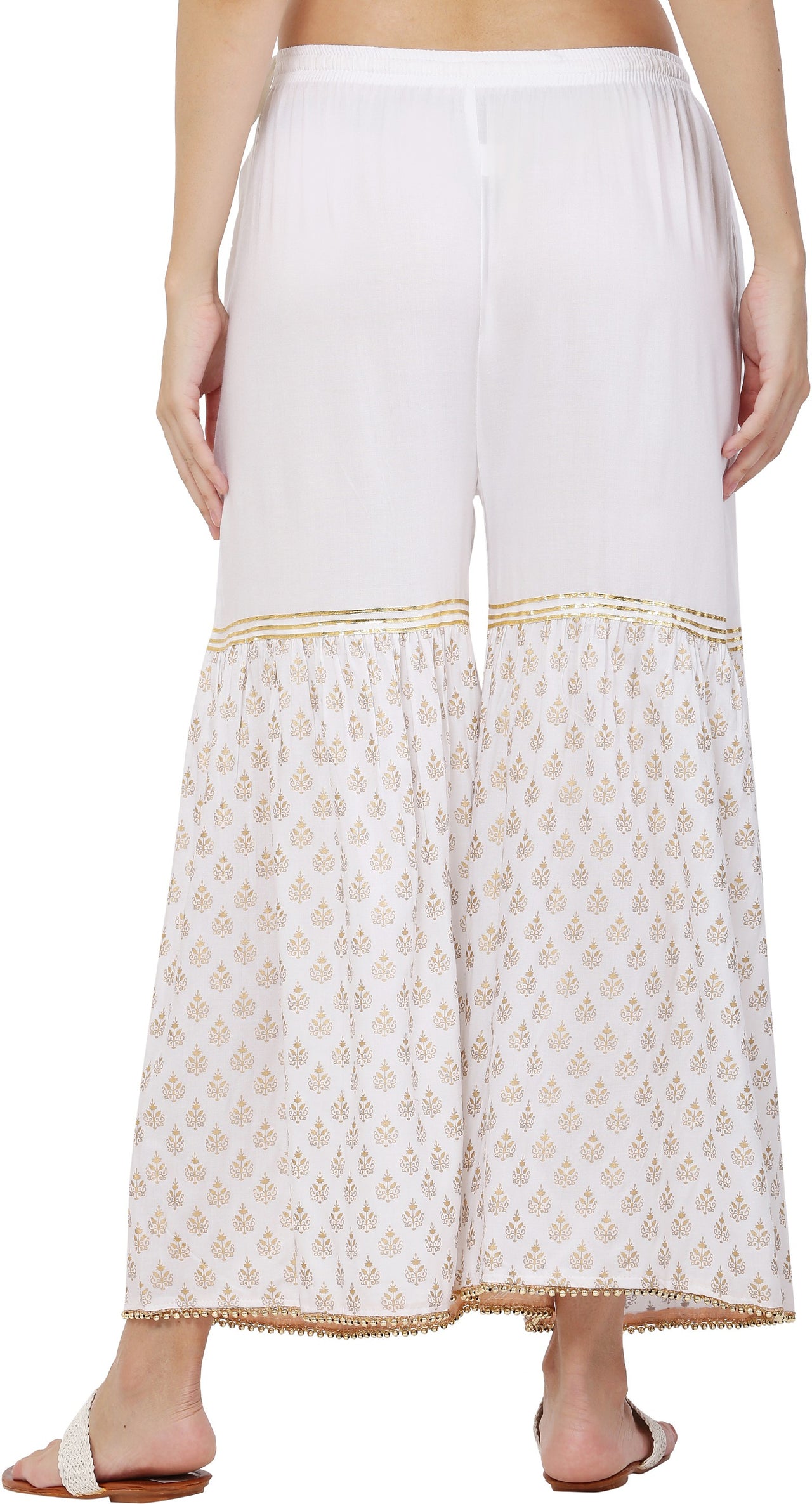 PAVONINE White Color 3-Panels Sequence Printed Flared Sharara For Women & Girls - Distacart