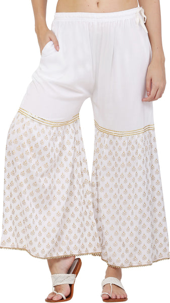 PAVONINE White Color 3-Panels Sequence Printed Flared Sharara For Women & Girls - Distacart