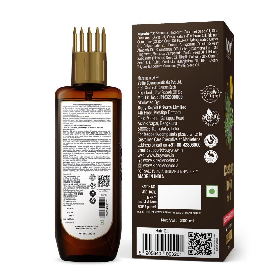 Wow Skin Science Rosemary With Biotin Hair Growth Oil - Distacart