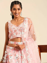 Thumbnail for House of Panchhi Pink Net Sequins and Zarkan embroidery Lehenga choli & Dupatta - Distacart