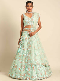 Thumbnail for House of Panchhi Sea Green Net Sequins and Zarkan embroidery Lehenga choli & Dupatta - Distacart