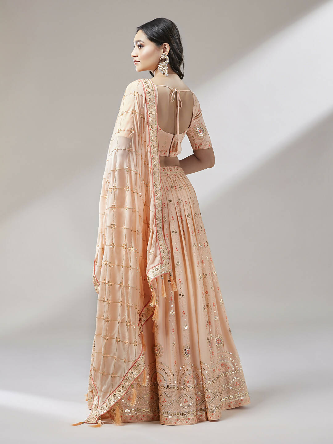 Cream A Line Silk Lehenga Choli With Peach Dupatta – paanericlothing