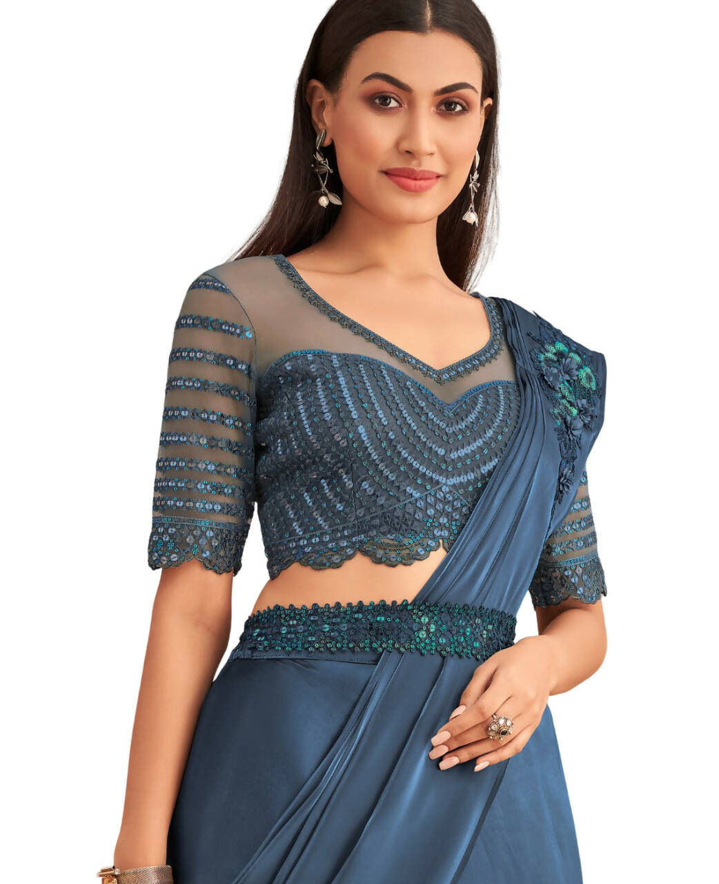 Saree With Stitched Blouse/ Silk Saree Belt Blouse / Blue Saree USA / Soft Silk  Saree Ready Blouse / Cocktail Saree/ Modern Saree Blouse -  Norway