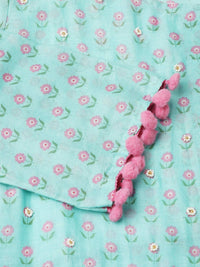 Thumbnail for Sea Green Cotton Solid Flared Dress with Printed Shrug - Yukti - Distacart