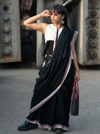 Thumbnail for Suta Black Solid Mul Cotton Saree - Distacart
