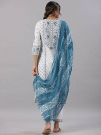 Thumbnail for Juniper Women Sky-Blue Rayon Staple Kalamkari Printed Kurta, Pants and Dupatta Set - Distacart