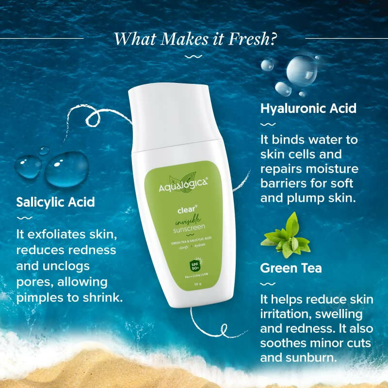 Aqualogica Clear+ Invisible Sunscreen with Green Tea & Salicylic Acid - Distacart