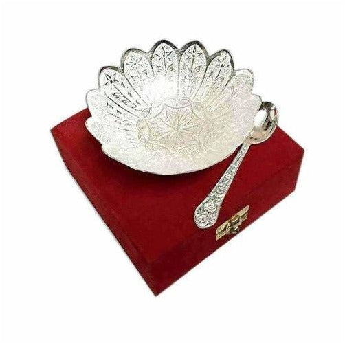 Tiny Souls German Silver Glass , Bowl , Plate For Serving/Pooja - 270 Grams