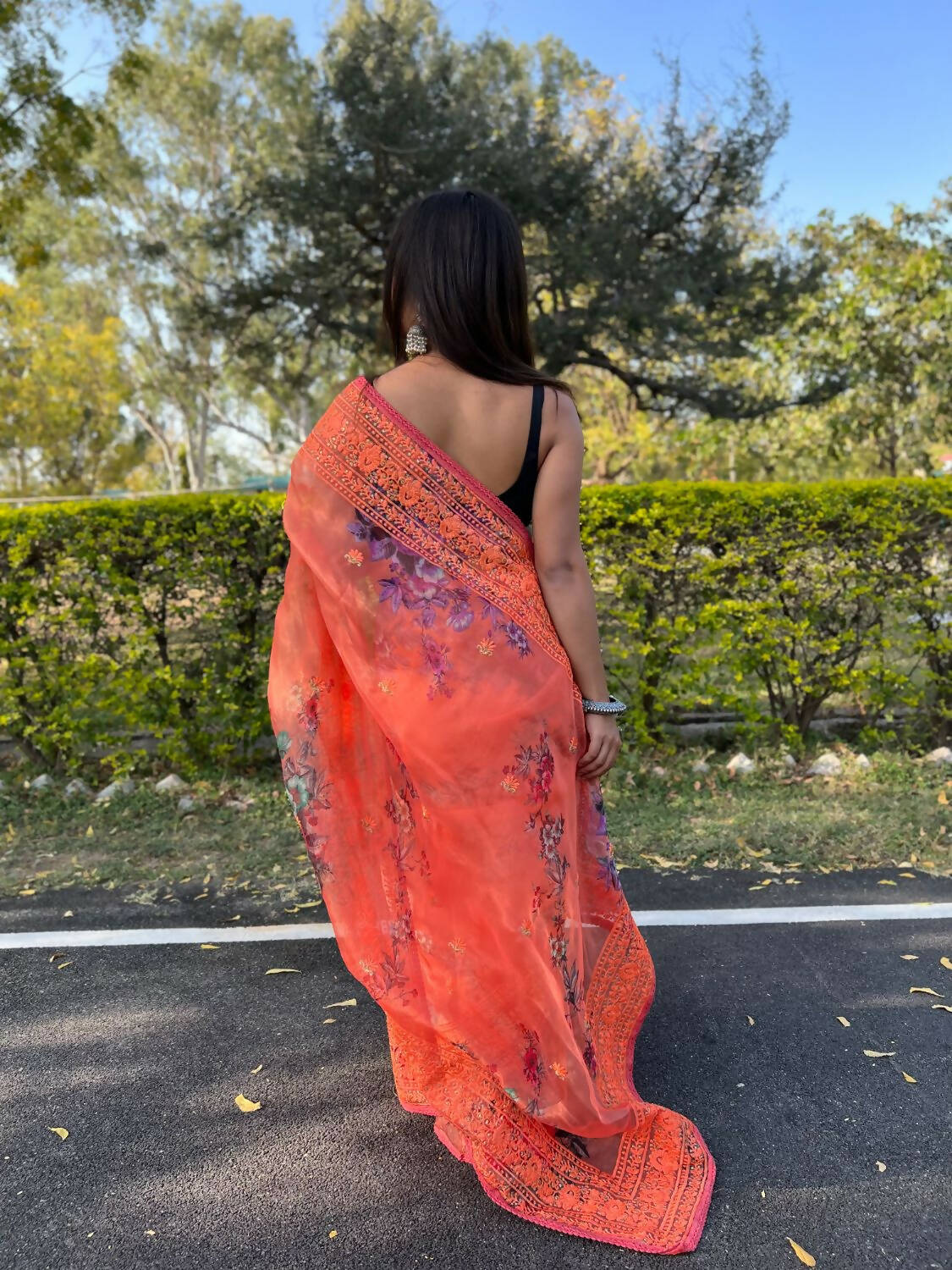 Buy infloura Saree For Women's And Girls Organza Saree With Beautiful Print  all over with handcrafted work all over orange saree at Amazon.in