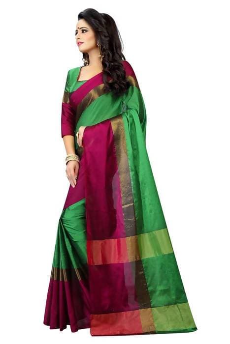 Vamika Green Cotton Silk Weaving Saree (Shreeji Parrot Pink) - Distacart