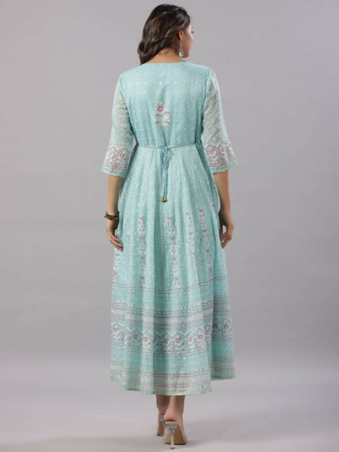 Buy Juniper Women Sky Blue Chiffon Dobby Printed Maxi Dress Online