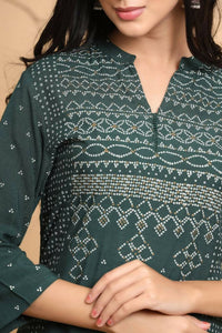 Thumbnail for Juniper Women Jade Green Rayon Slub Bandhani Printed A-Line Kurta - Distacart