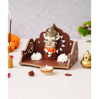 Thumbnail for eCraftIndia Brown Decorative Beautiful Wooden Pooja Temple - Distacart