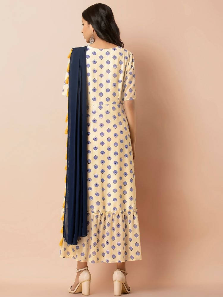 Misty Blue Embellished Gown With Attached Dupatta Design by Kalighata at  Pernia's Pop Up Shop 2024