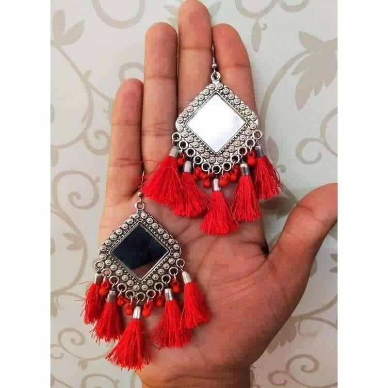 Rhinestones Geometrical Shapes with Long Tassel Artificial Earrings – Indian  Petals